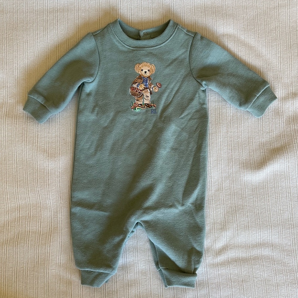 Ralph Lauren Blue Kids One Piece with Bear Embroidery